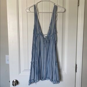 Blue Striped Sleeveless Dress